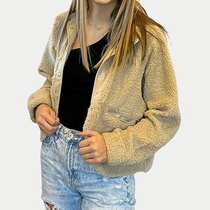Boutique clothing sale. Khaki Sherpa jacket